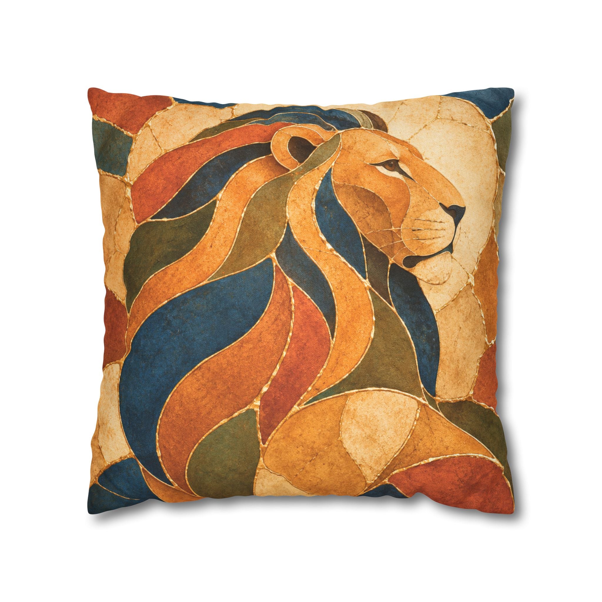 Lion of Judah Pillow Cover | Artistic Kintsugi Art | Spiritual Decor