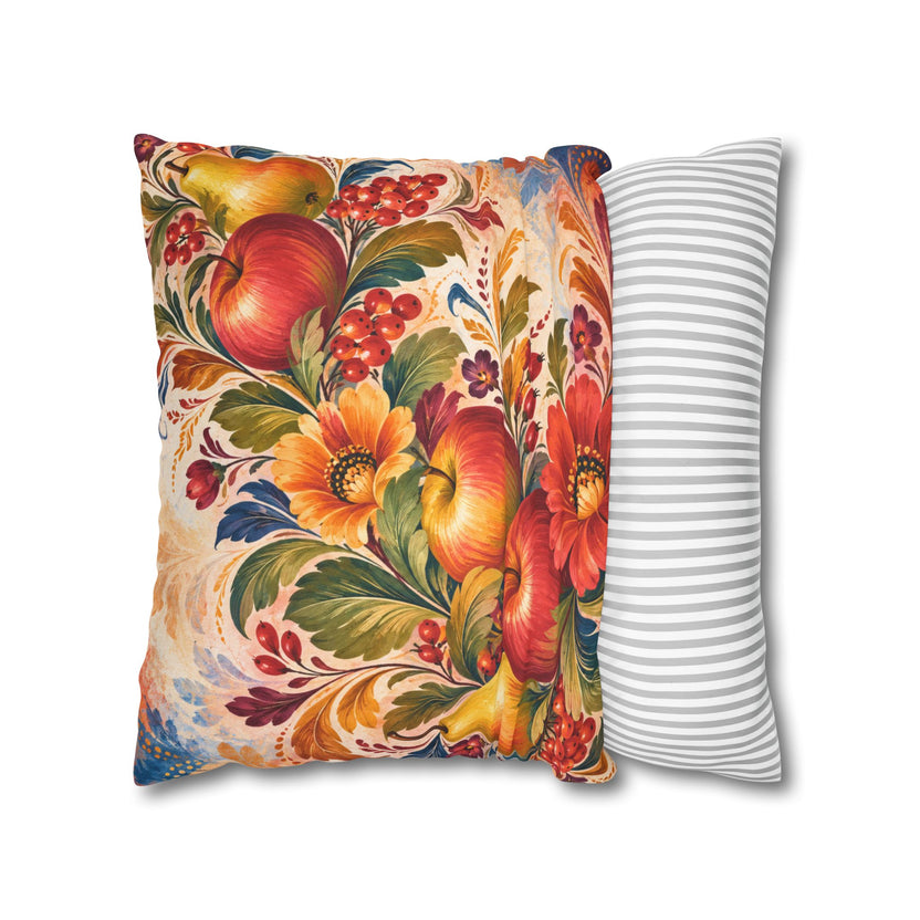 Harvest Fruit Pillow Cover | Folk Art Still Life | Traditional Decor