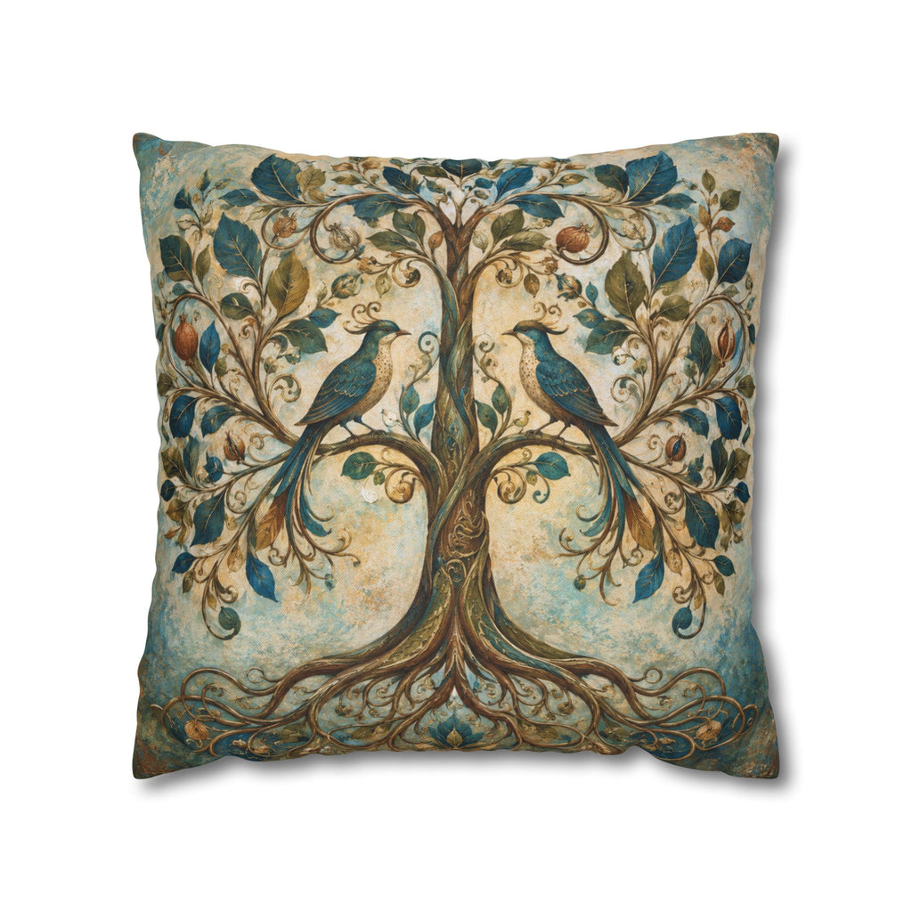 Tree of Life Pillow Cover | Birds Sacred Tree Art | Mystical Nature Decor