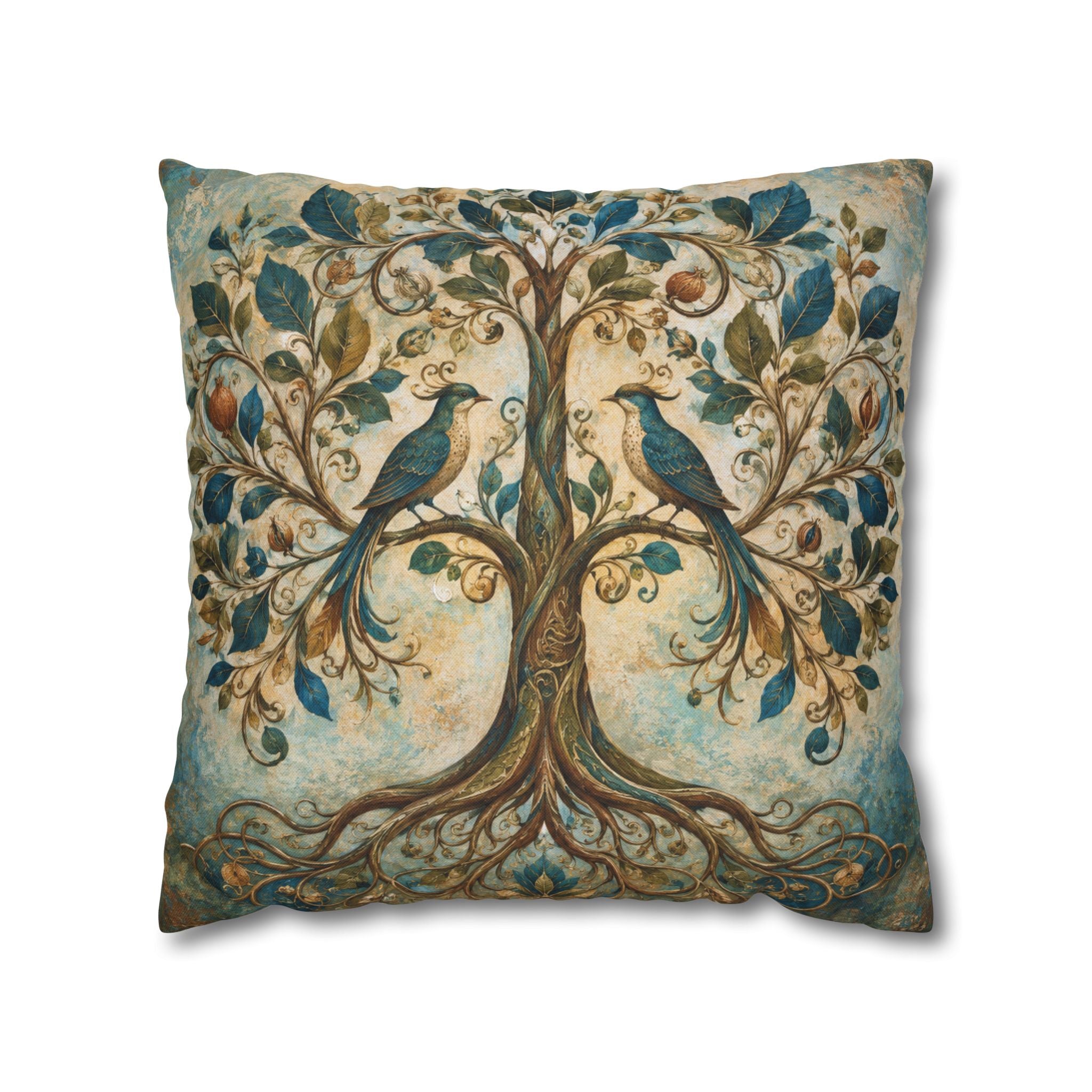 Tree of Life Pillow Cover | Birds Sacred Tree Art | Mystical Nature Decor