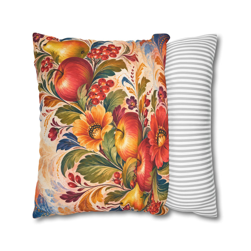 Harvest Fruit Pillow Cover | Folk Art Still Life | Traditional Decor