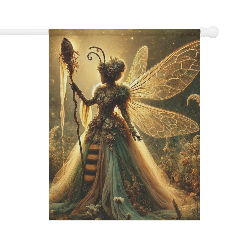 Bee Fairy Garden Flag Fantasy Queen with Wings and Staff 12x18 Double Sided Outdoor Decor for Whimsical Gardens and Nature Lovers