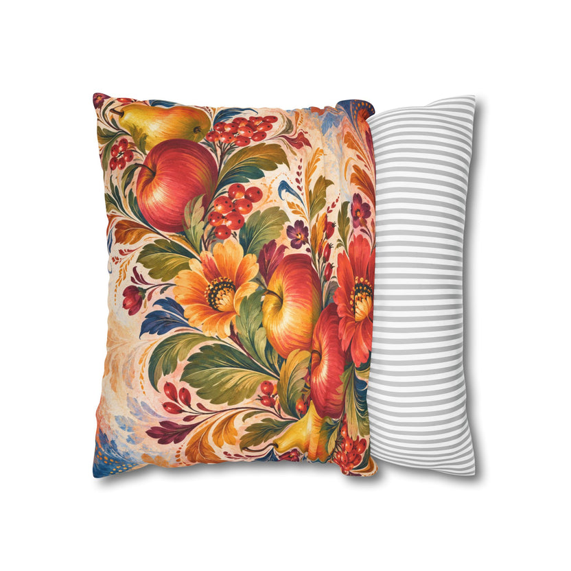 Harvest Fruit Pillow Cover | Folk Art Still Life | Traditional Decor