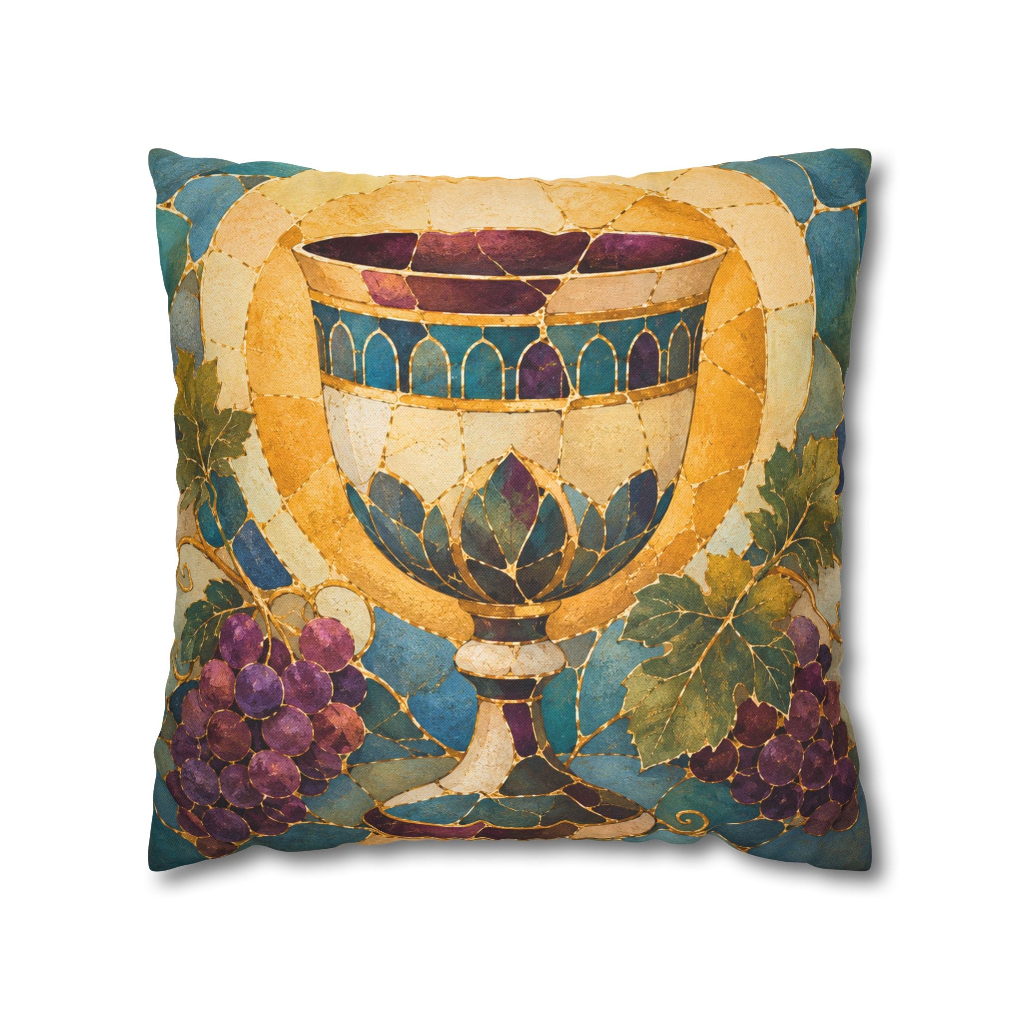 Kiddush Cup Pillow Cover | Shabbat Wine Art | Jewish Spiritual Decor