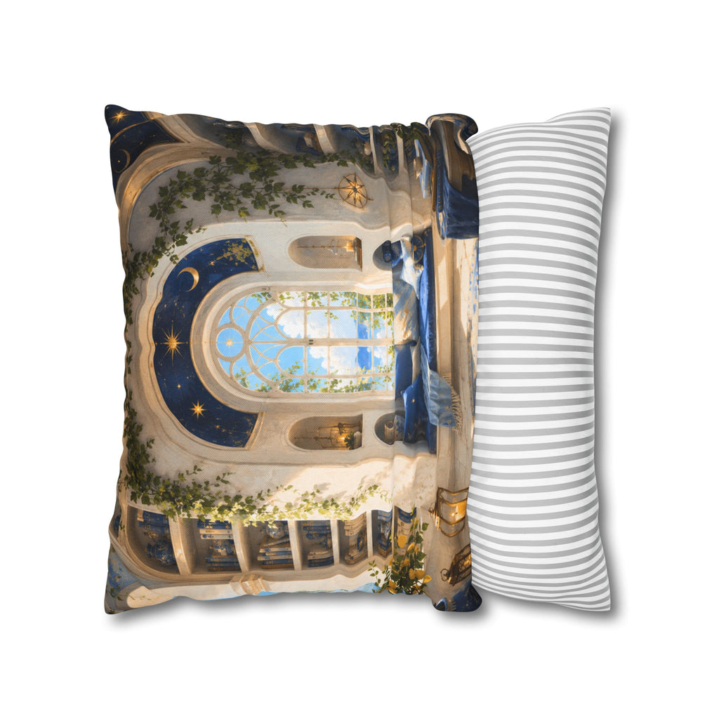 Magical Reading Nook Pillow Cover | Mediterranean Sea View Art | Cozy Fantasy Decor