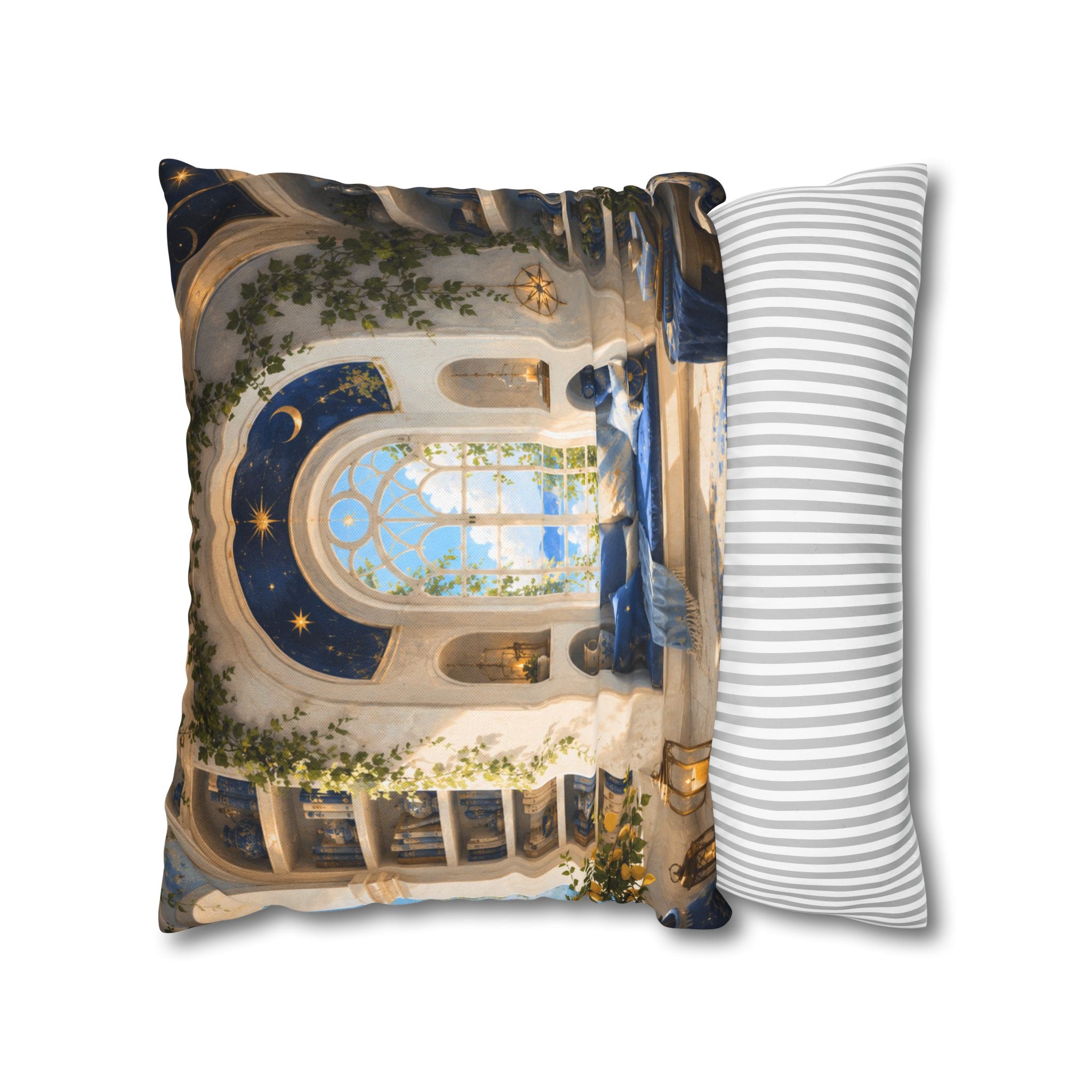 Magical Reading Nook Pillow Cover | Mediterranean Sea View Art | Cozy Fantasy Decor