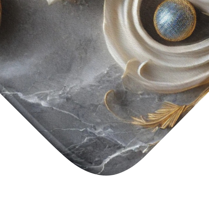 Blue and Gold Floral Bath Mat | Marble Spa Bathroom Decor