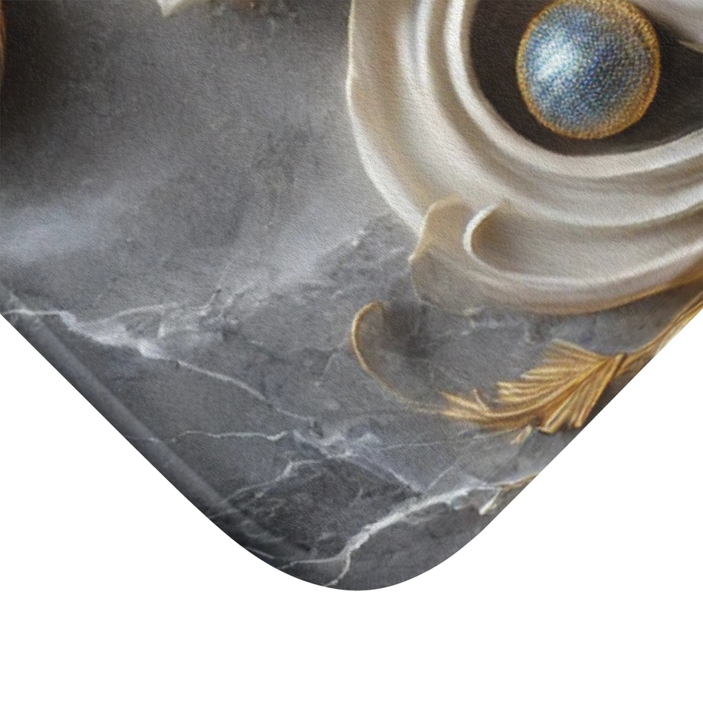 Blue and Gold Floral Bath Mat | Marble Spa Bathroom Decor