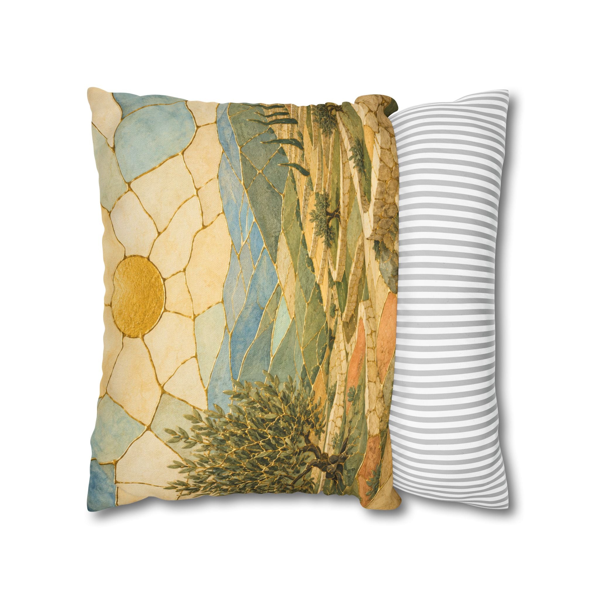 Terraced Hills Olive Tree Pillow Cover | Kintsugi Landscape Art | Spiritual Decor