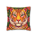 Embroidered Tiger Portrait Pillow Cover – Folk Orange Red Portrait
