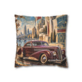 Classic Car Pillow Cover | Waterfront Cityscape | Art Deco Decor