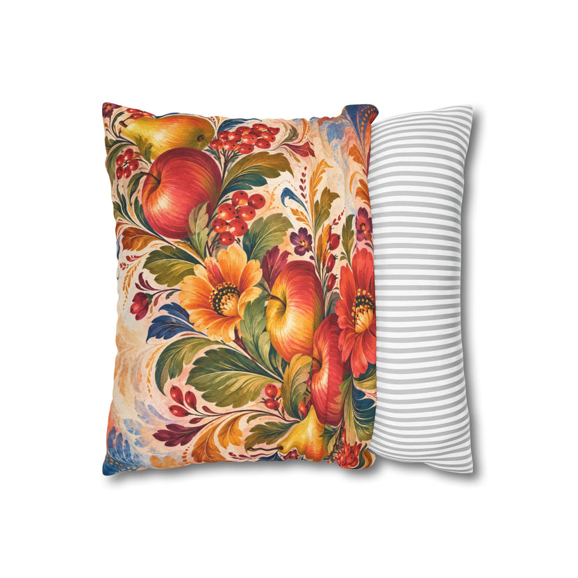 Harvest Fruit Pillow Cover | Folk Art Still Life | Traditional Decor