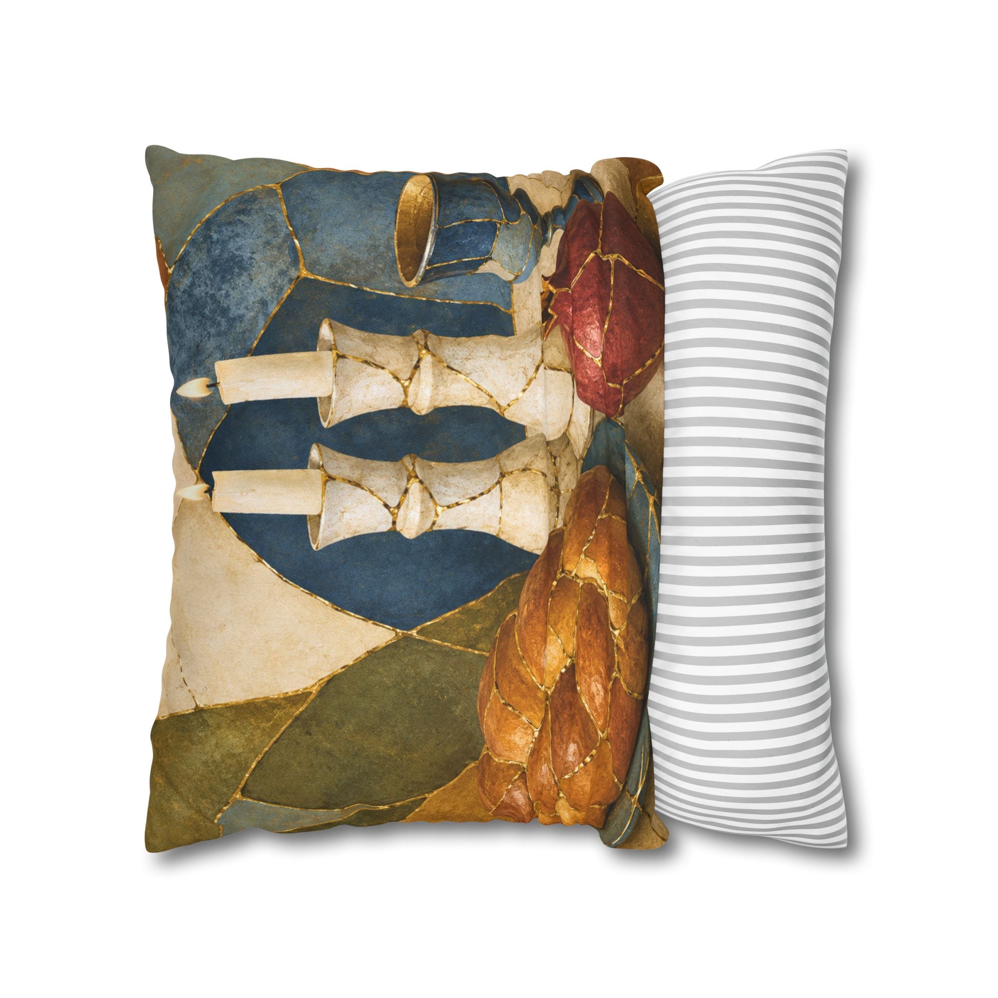 Shabbat Table Pillow Cover | Challah Candles Art | Jewish Spiritual Decor