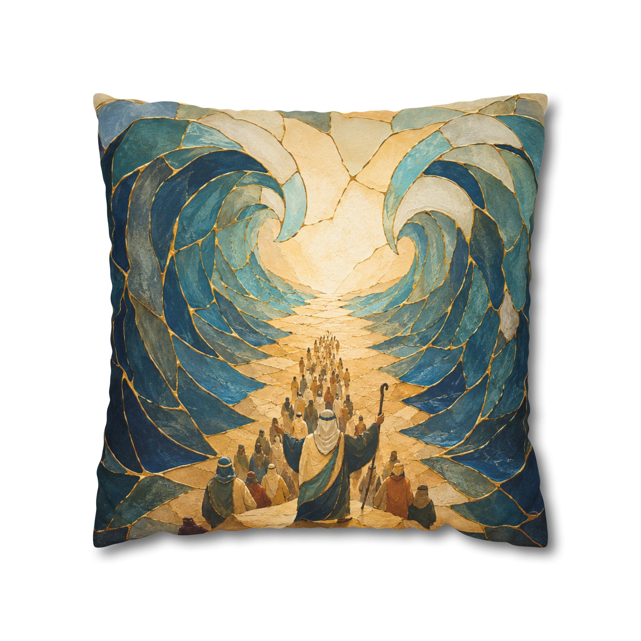 Red Sea Crossing Pillow Cover | Biblical Kintsugi Art | Spiritual Decor