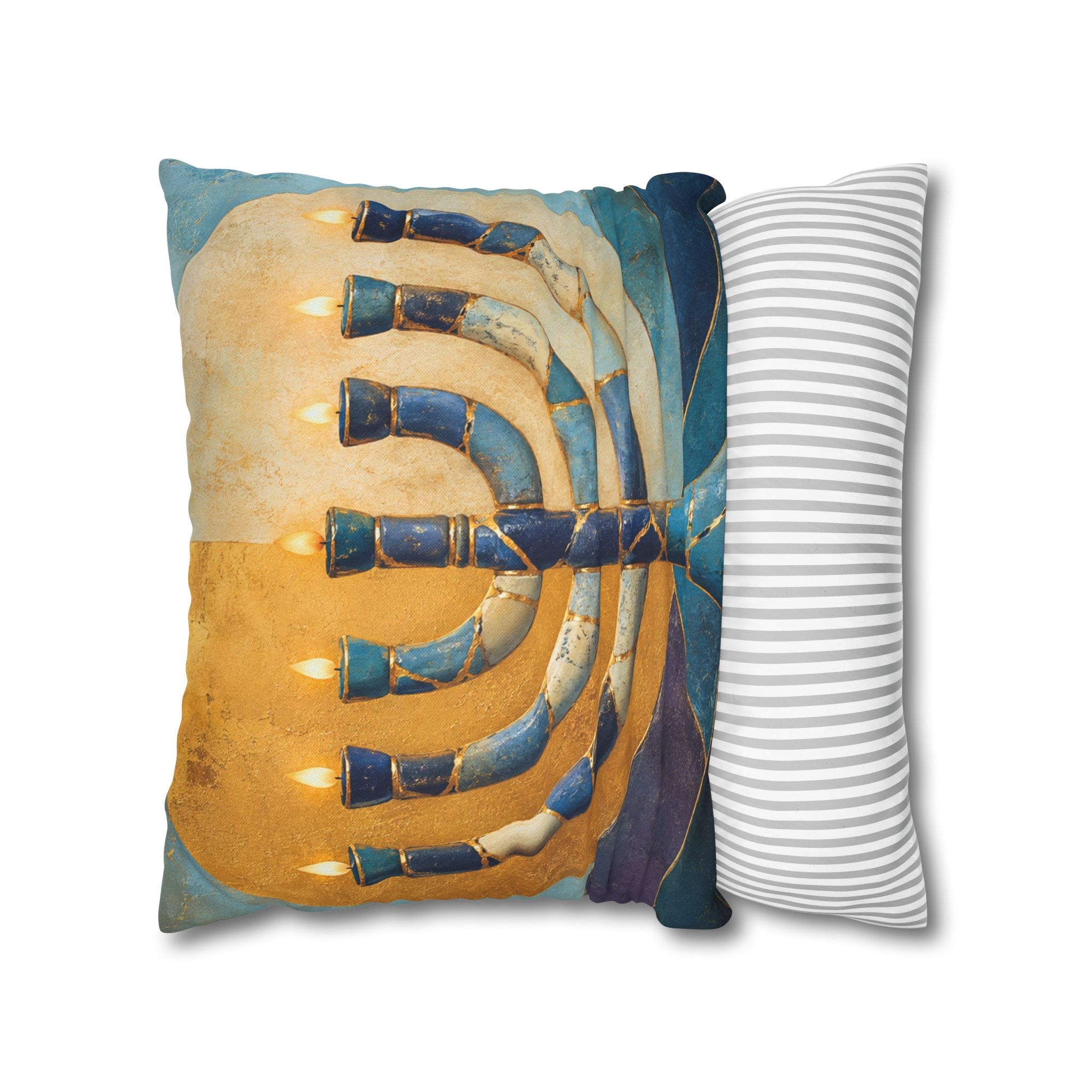 Menorah Kintsugi Pillow Cover | Jewish Spiritual Art | Modern Decor