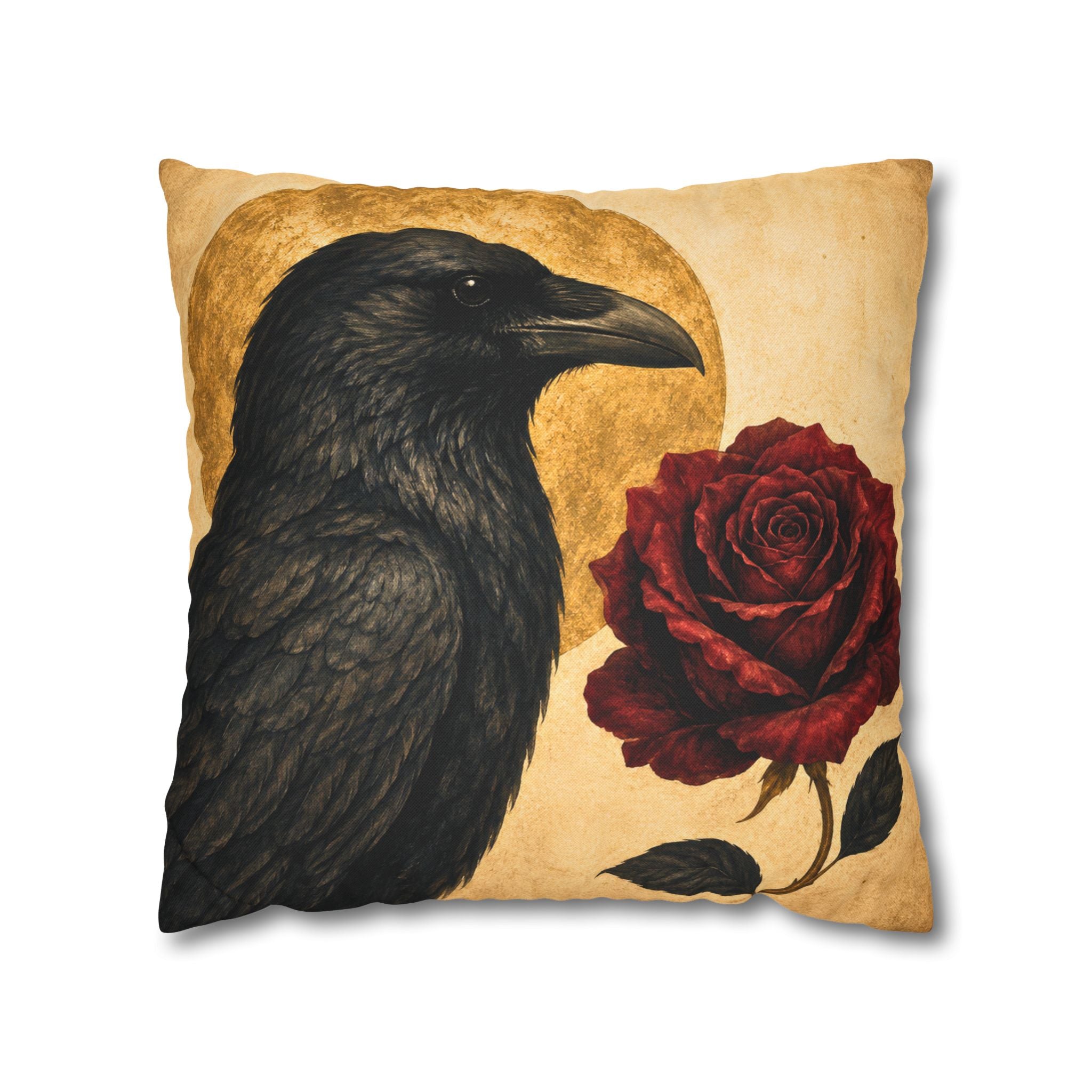 Raven Rose Pillow Cover | Gothic Moon Art | Dark Romantic Decor