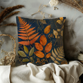 Autumn Fern Pillow Cover | Navy Gold Botanical Leaf Art | Fall Decor — pillow cover mockup 0