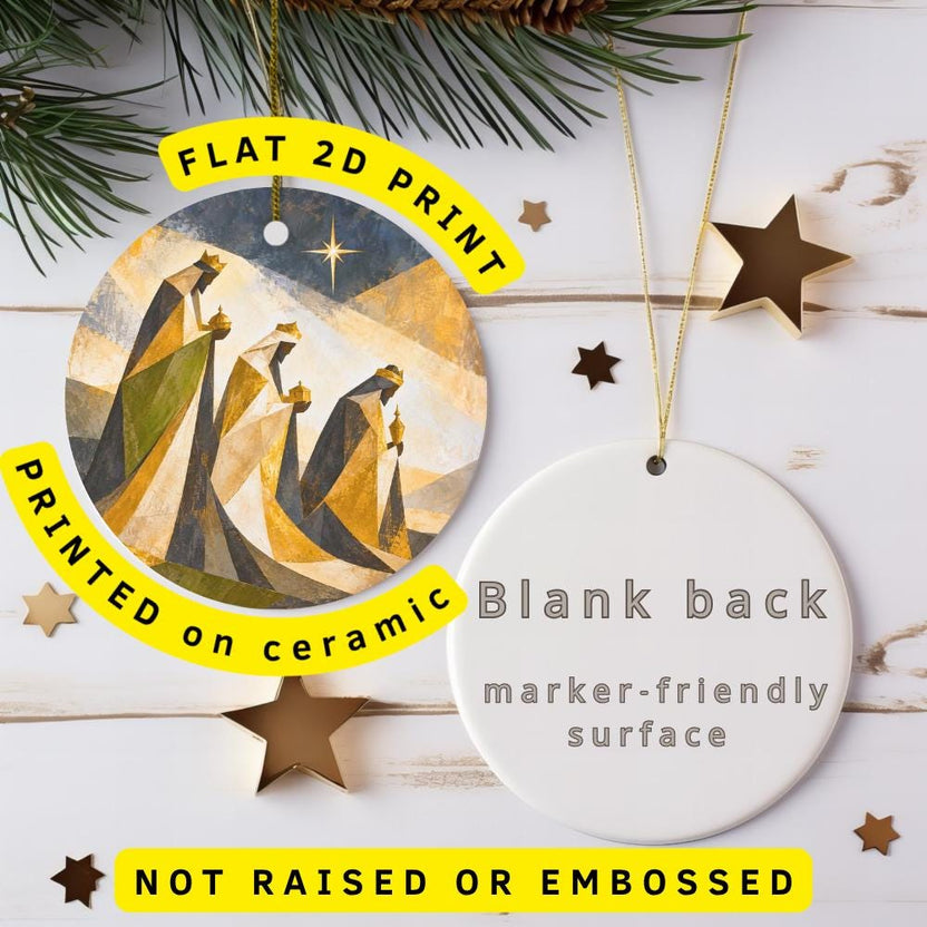 Wise Men Ceramic Christmas Ornament, Three Kings, Guiding Star and Gifts