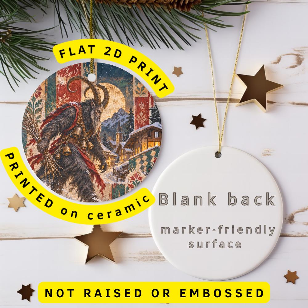 Krampus Ceramic Christmas Ornament, Alpine Village and Birch Switch