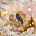 Black Raven Ceramic Ornament, Rowan Berries and Harvest Moon