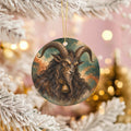 Krampus Ceramic Ornament, Curved Horns and Brass Bell