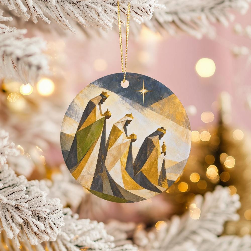 Wise Men Ceramic Christmas Ornament, Three Kings, Guiding Star and Gifts