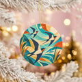 Barn Swallows Ceramic Ornament, Sun and Teal Leaf Shapes