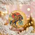 Cowboy Ceramic Ornament, Bucking Bronco and Red Sun
